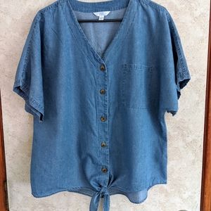 Time and True Denim Tie Front Top